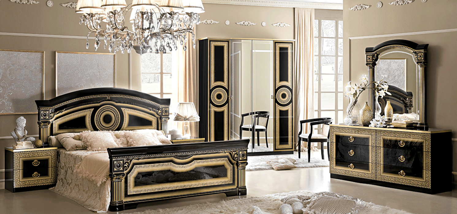 Aida Bedroom Black W/Gold, Camelgroup Italy Set - Lara Furniture