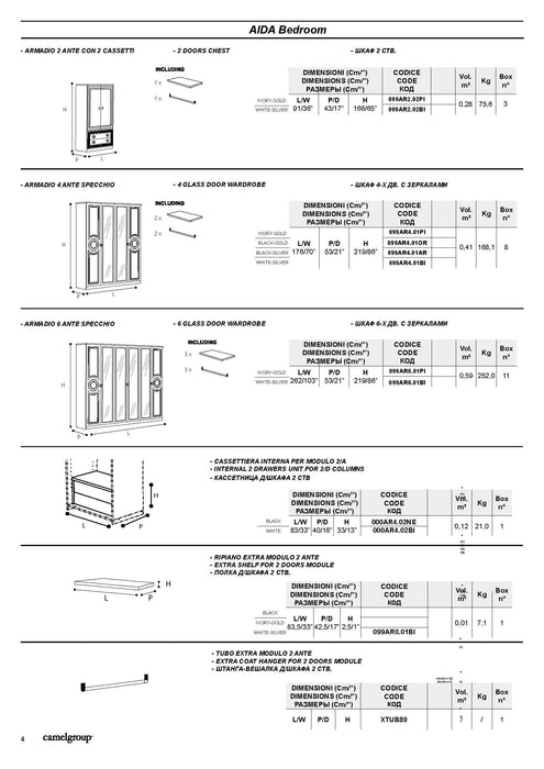 Aida Bedroom, White W/Silver, Camelgroup Italy Set - Lara Furniture