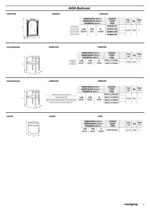 Aida Bedroom, White W/Silver, Camelgroup Italy Set - Lara Furniture