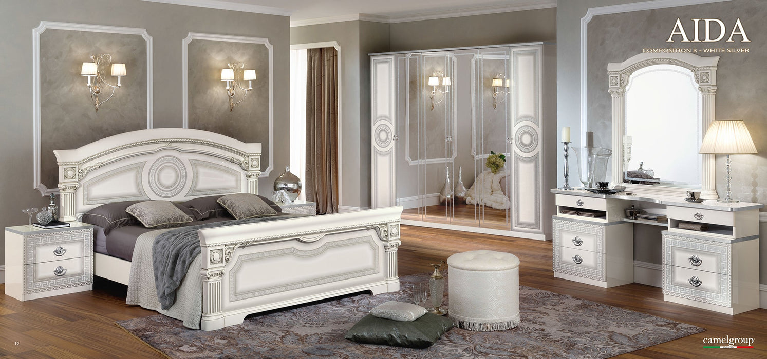 Aida Bedroom, White W/Silver, Camelgroup Italy Set - Lara Furniture