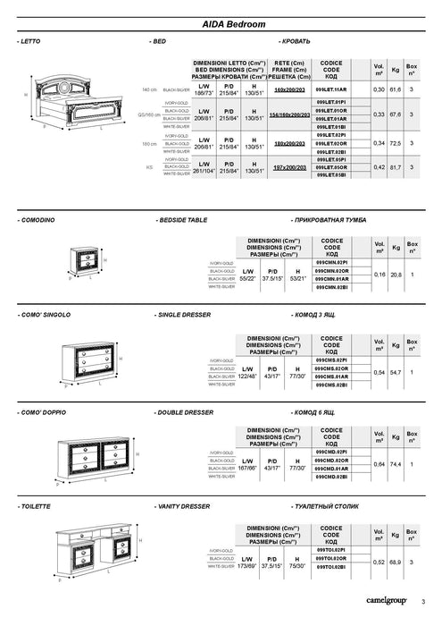 Aida Bedroom, White W/Silver, Camelgroup Italy Set - Lara Furniture