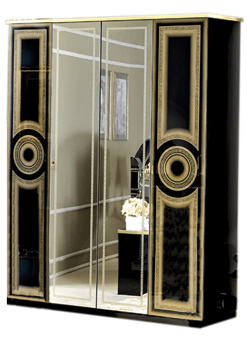 Aida Black/Gold 4 Door Wardrobe - i24004 - Lara Furniture