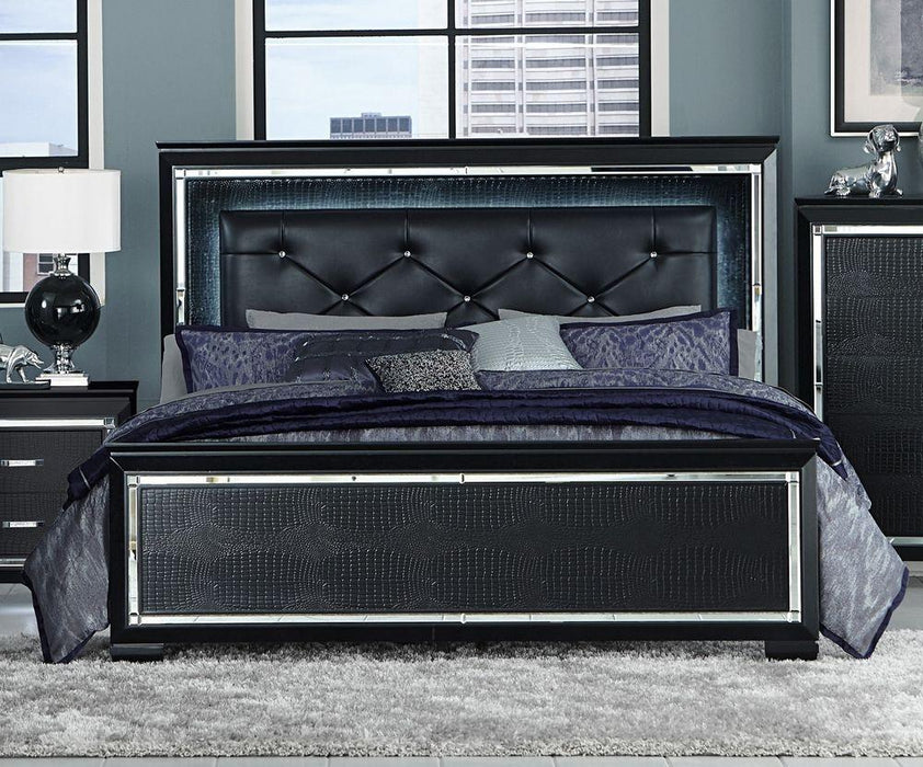 Allura Black LED Queen Panel Bed - 1916BK-1 - Lara Furniture