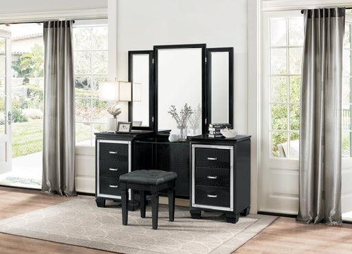 Allura Black Vanity Set with Stool - 1916BK/14/15 - Lara Furniture