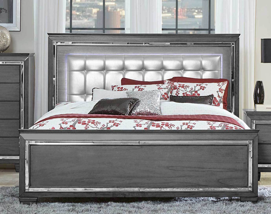 Allura Gray LED Queen Panel Bed - 1916GY-1 - Lara Furniture