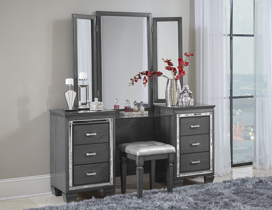 Allura Gray Vanity Set with Stool - 1916GY/14/15 - Lara Furniture