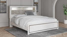 Altyra White Upholstered Bookcase LED Queen Panel Bed - Lara Furniture