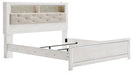 Altyra White Upholstered Bookcase LED Queen Panel Bed - Lara Furniture