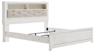 Altyra White Upholstered Bookcase LED Queen Panel Bed - Lara Furniture