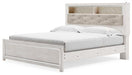 Altyra White Upholstered Bookcase LED Queen Panel Bed - Lara Furniture