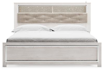 Altyra White Upholstered Bookcase LED Queen Panel Bed - Lara Furniture