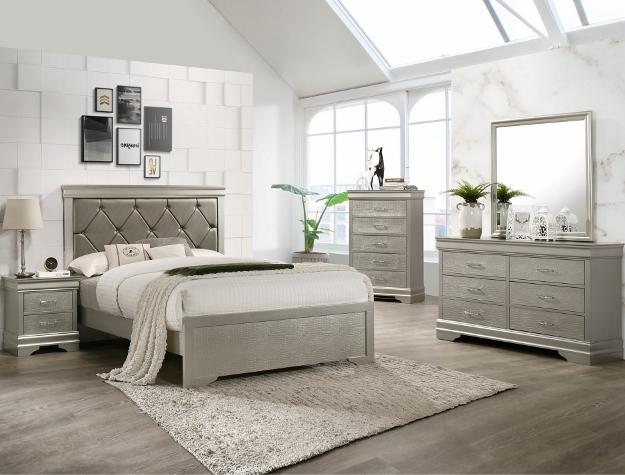 Amalia Gold Queen Panel Bed - Lara Furniture