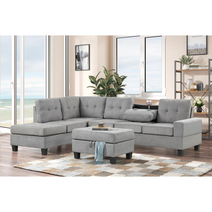 Heights Silver Gray  Reverisble Sectional with Storage Ottoman