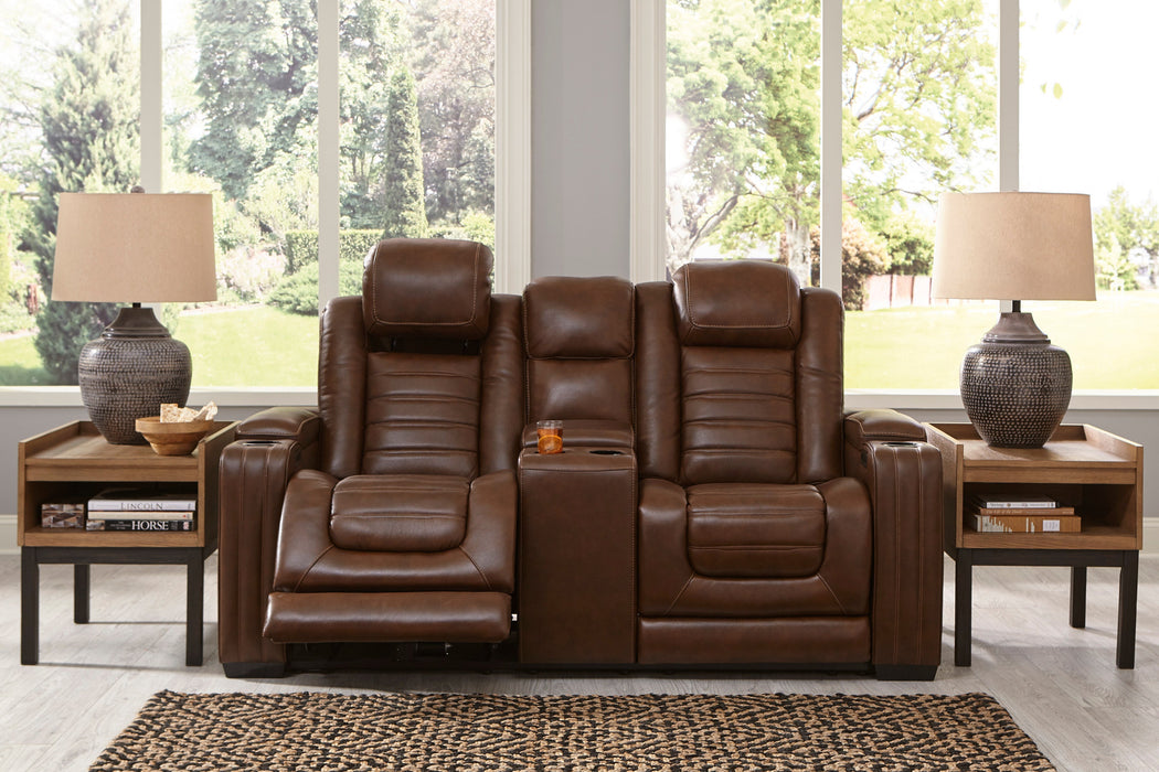 Backtrack Chocolate Power Reclining Loveseat with Console - U2800418 - Lara Furniture