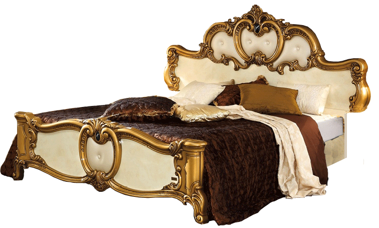 Barocco Bed Ivory W/Gold, Camelgroup Italy Queen - Lara Furniture