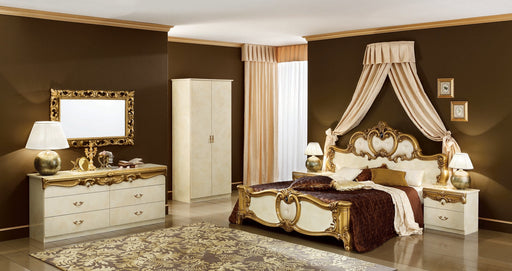 Barocco Bed Ivory W/Gold, Camelgroup Italy Queen - Lara Furniture