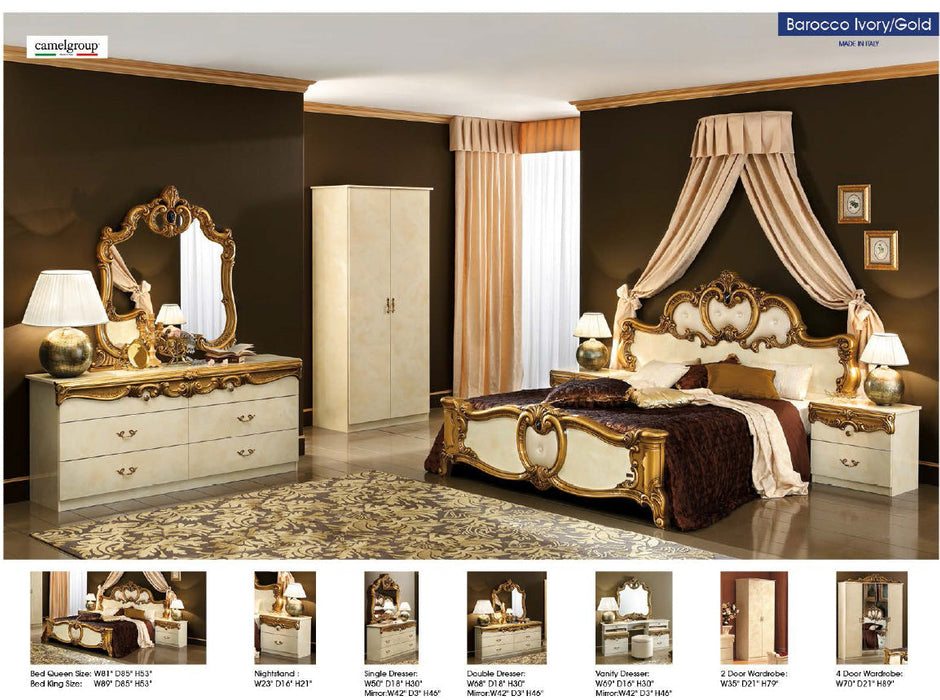 Barocco Bed Ivory W/Gold, Camelgroup Italy Queen - Lara Furniture