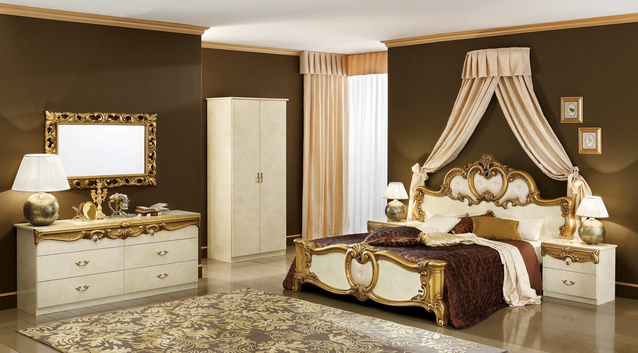 Barocco Bed Ivory W/Gold, Camelgroup Italy Queen - Lara Furniture