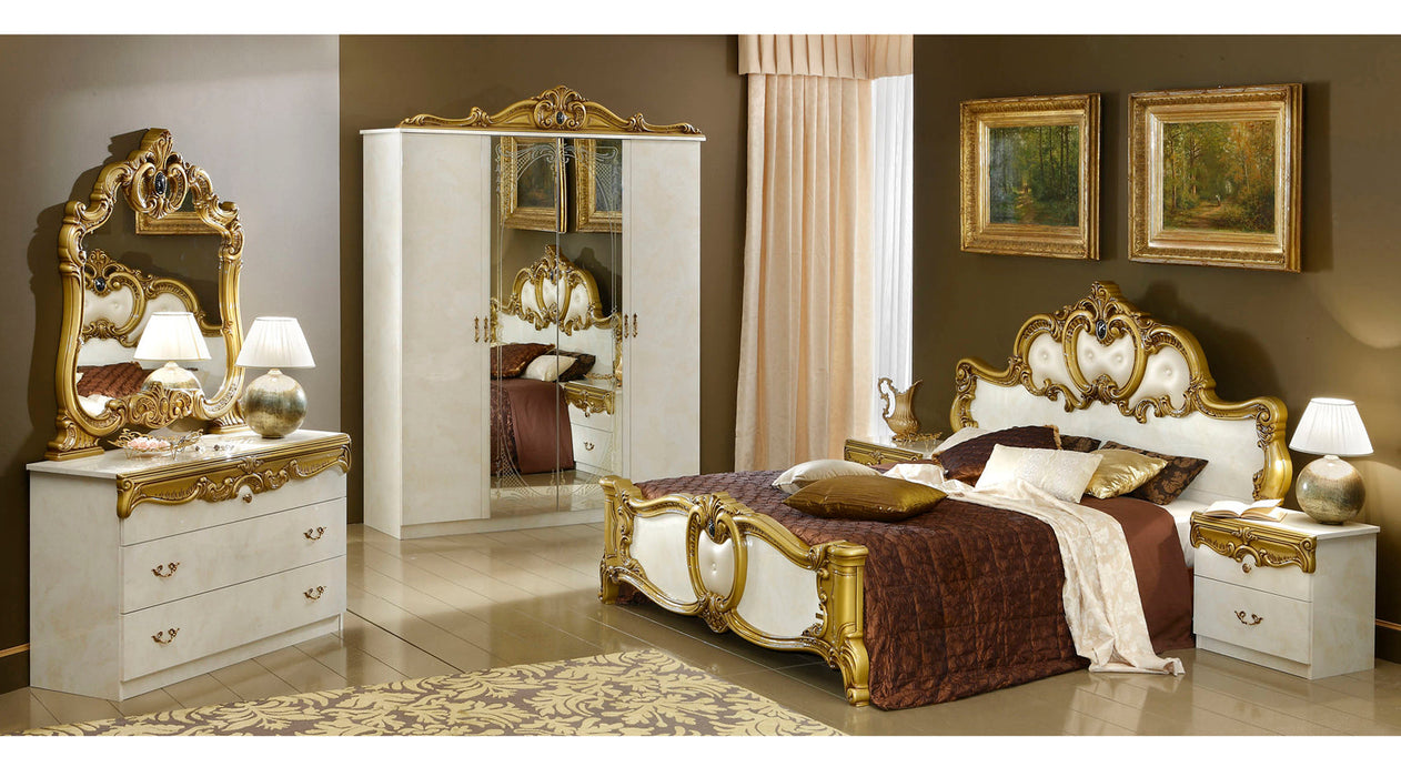 Barocco Bed Ivory W/Gold, Camelgroup Italy Queen - Lara Furniture