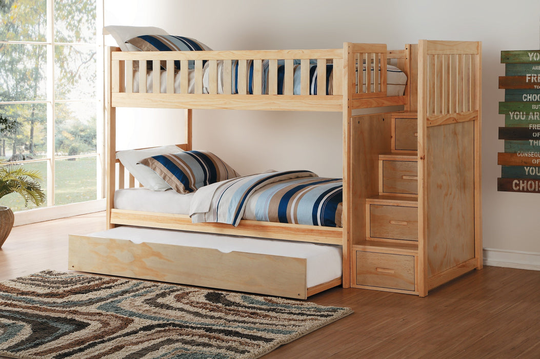 Bartly Pine Twin/Twin Reversible Step Storage Bunk Bed | B2043 - Lara Furniture