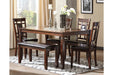 Bennox Brown Dining Table and Chairs with Bench (Set of 6) - D384-325 - Lara Furniture