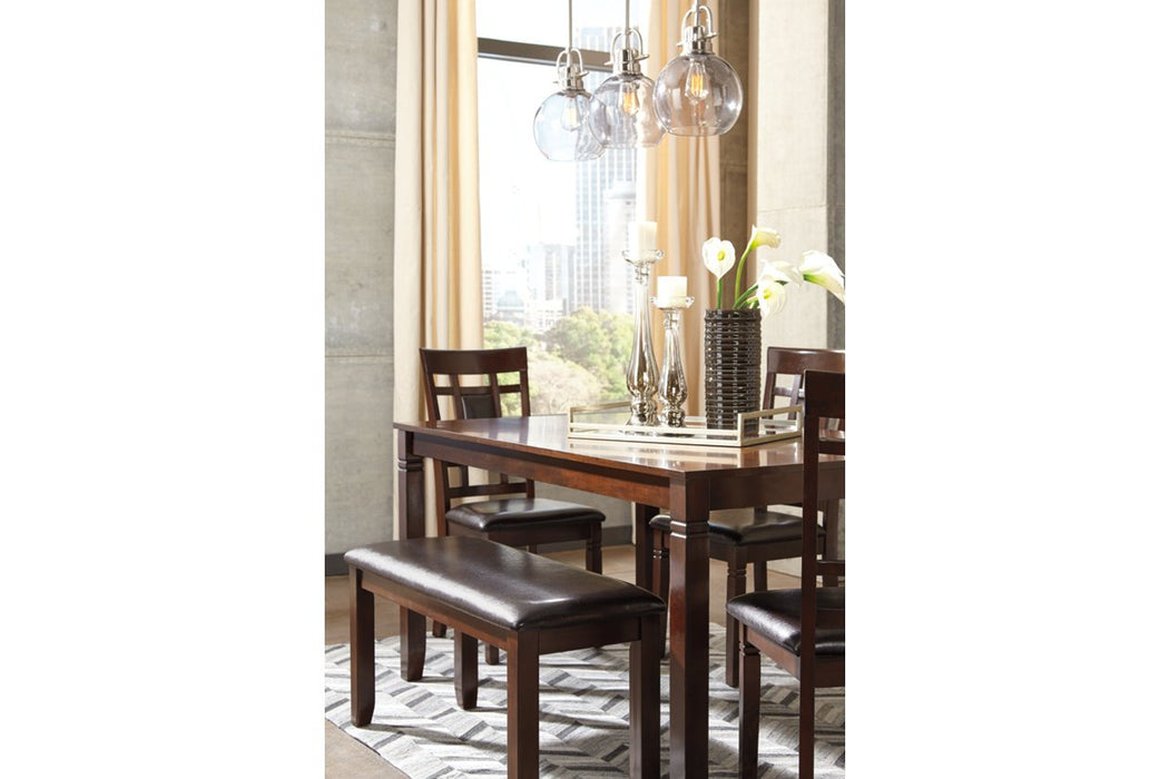 Bennox Brown Dining Table and Chairs with Bench (Set of 6) - D384-325 - Lara Furniture