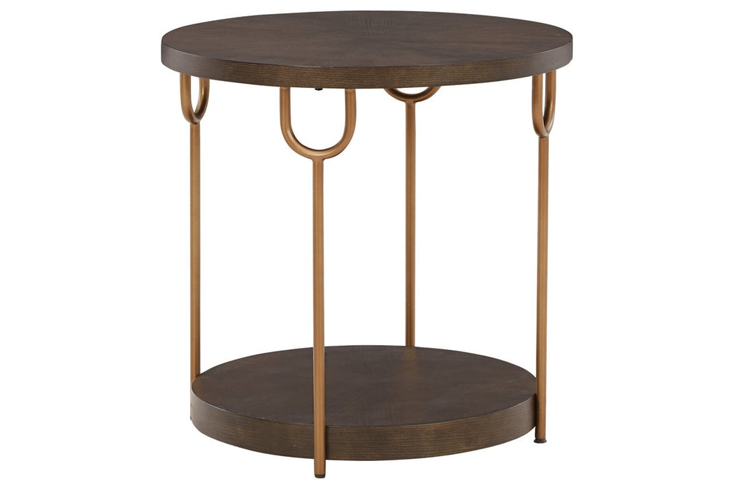 Brazburn Dark Brown/Gold Finish End Table - T185-6 - Lara Furniture