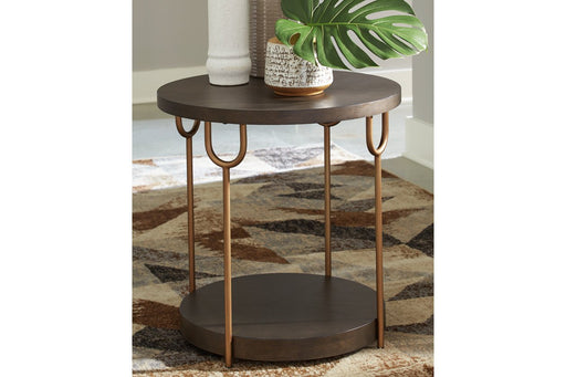 Brazburn Dark Brown/Gold Finish End Table - T185-6 - Lara Furniture