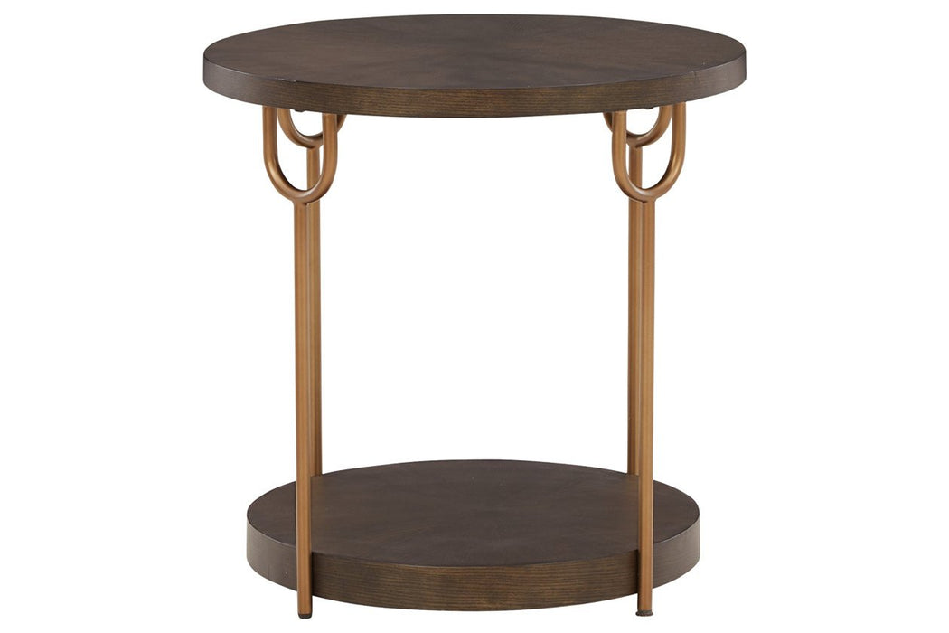 Brazburn Dark Brown/Gold Finish End Table - T185-6 - Lara Furniture