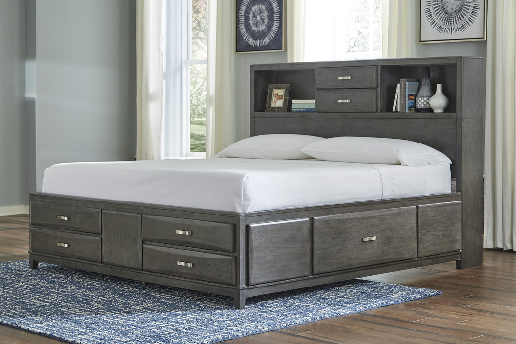 Caitbrook Gray King Bookcase Storage Bed - Lara Furniture