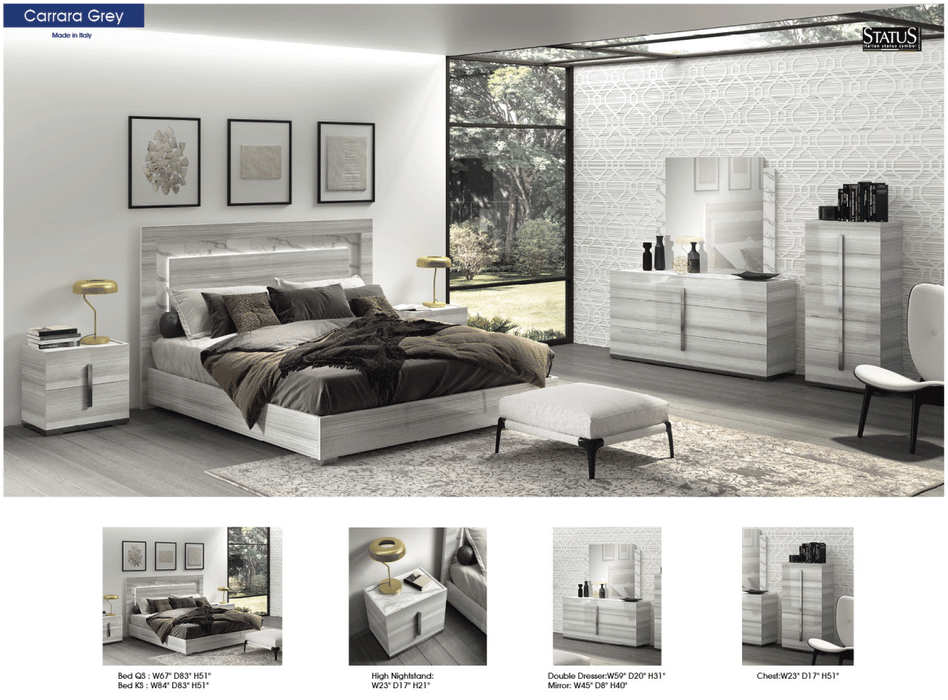 Carrara Bedroom Grey W/Light Set - Lara Furniture