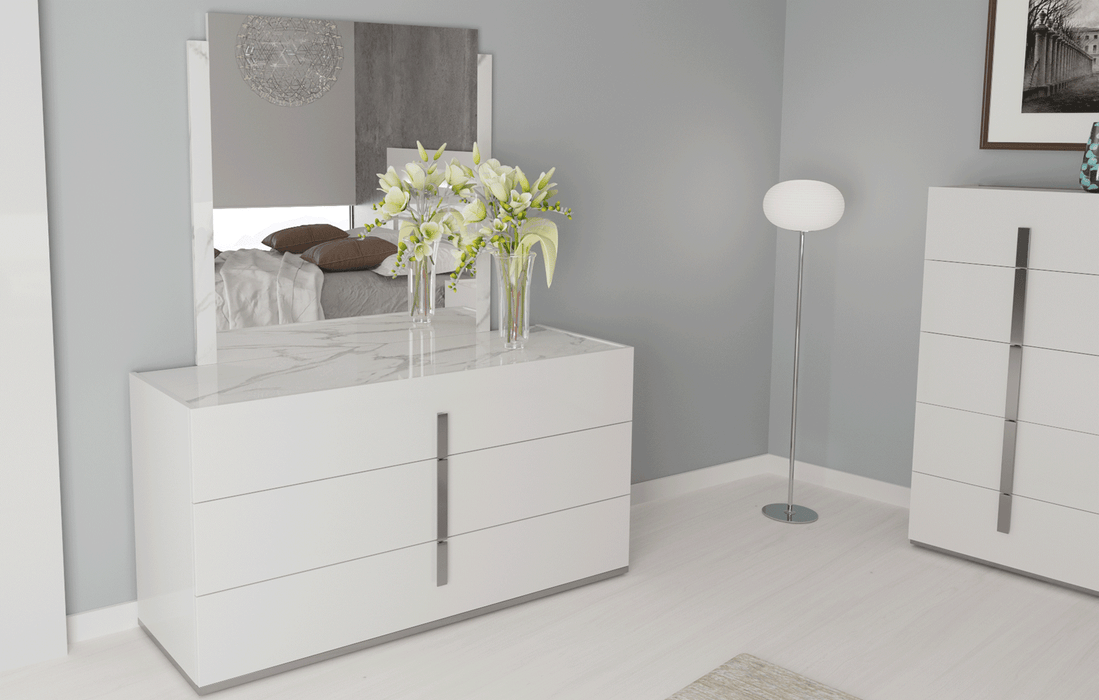 Carrara White Bedroom W/Light Set - Lara Furniture