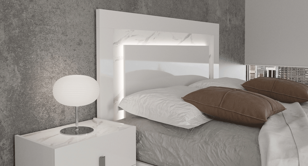 Carrara White Bedroom W/Light Set - Lara Furniture