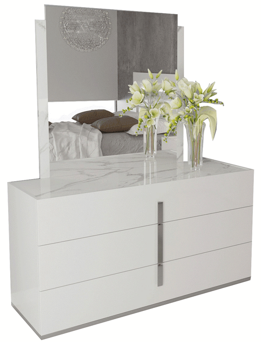 Carrara White Dresser/Mirror Set - Lara Furniture