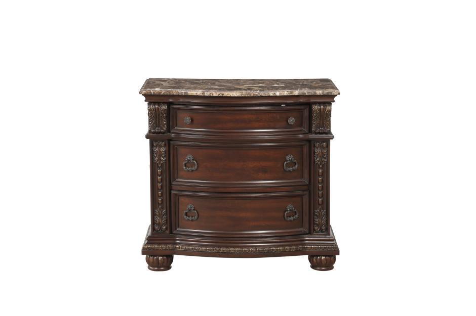 Cavalier Brown Marble Top Nightstand - 1757-4 - Lara Furniture