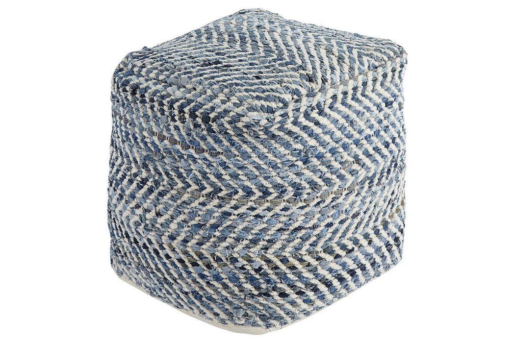 Chevron Blue Pouf - A1000445 - Lara Furniture