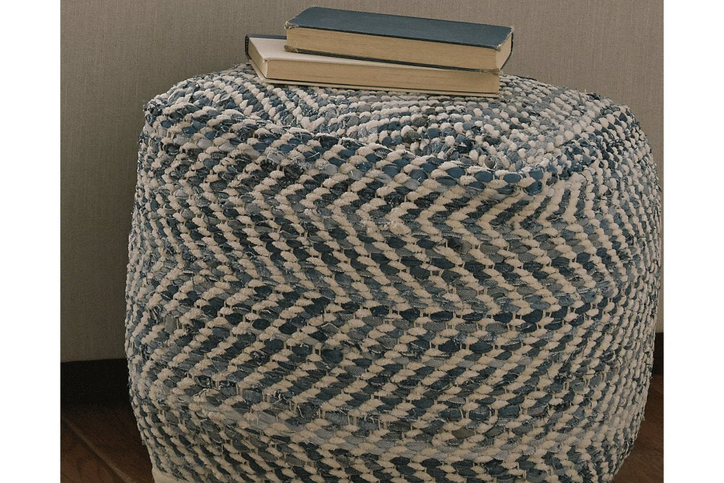 Chevron Blue Pouf - A1000445 - Lara Furniture