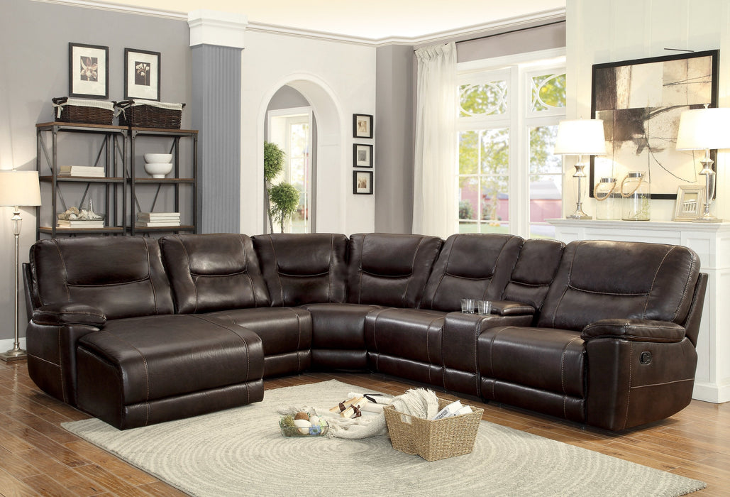 Columbus Brown Reclining LAF Chaise Sectional - 8490*6LCRR - Lara Furniture