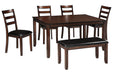 Coviar Brown Dining Table and Chairs with Bench (Set of 6) - D385-325 - Lara Furniture