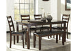 Coviar Brown Dining Table and Chairs with Bench (Set of 6) - D385-325 - Lara Furniture