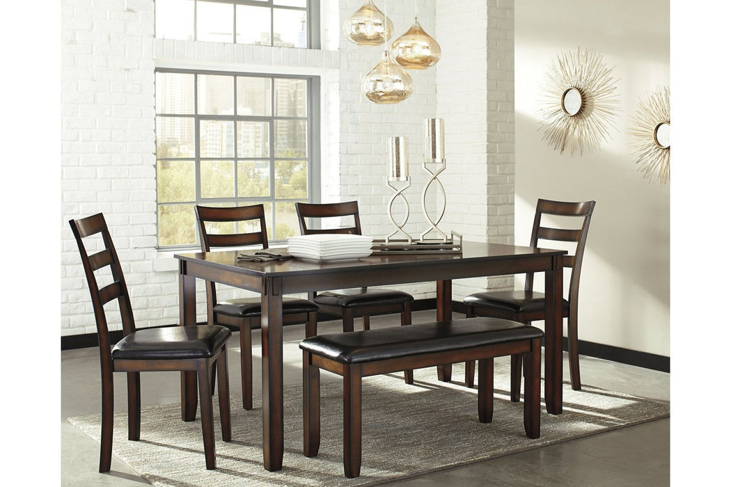 Coviar Brown Dining Table and Chairs with Bench (Set of 6) - D385-325 - Lara Furniture