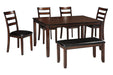 Coviar Brown Dining Table and Chairs with Bench (Set of 6) - D385-325 - Lara Furniture