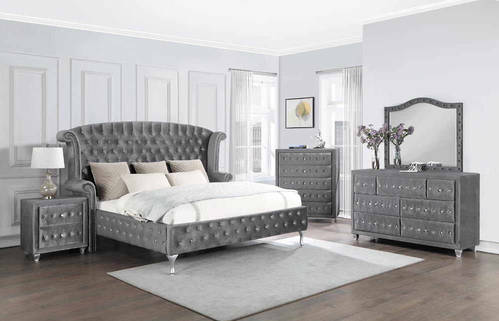 Deanna  Gray Upholstered Platform Bedroom Set