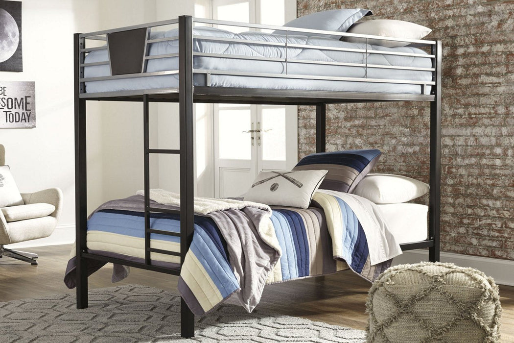 Dinsmore Black/Gray Twin over Twin Bunk Bed with Ladder - B106-59 - Lara Furniture