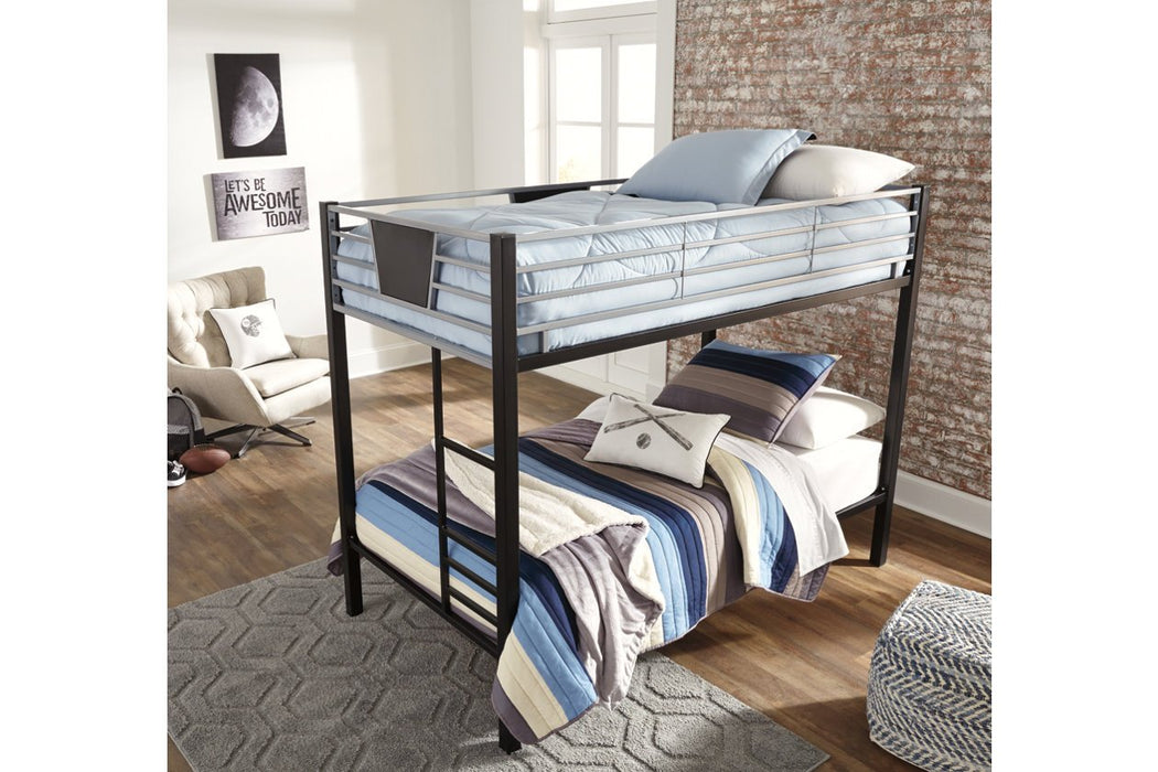 Dinsmore Black/Gray Twin over Twin Bunk Bed with Ladder - B106-59 - Lara Furniture