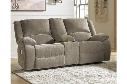 Draycoll Pewter Power Reclining Loveseat with Console - 7650596 - Lara Furniture