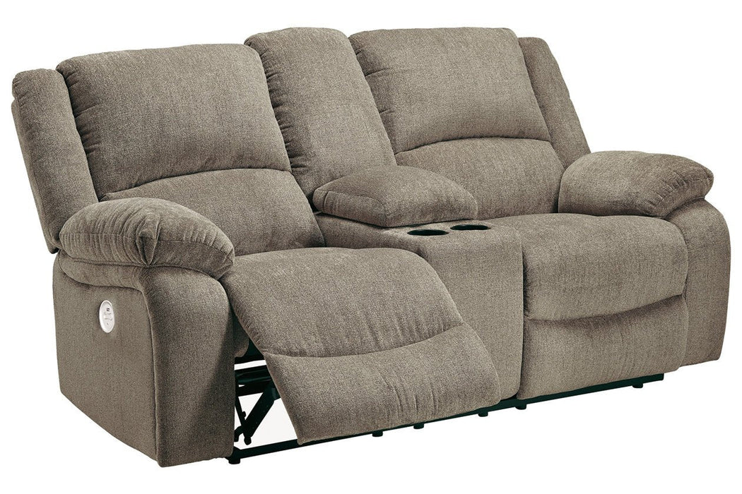 Draycoll Pewter Power Reclining Loveseat with Console - 7650596 - Lara Furniture