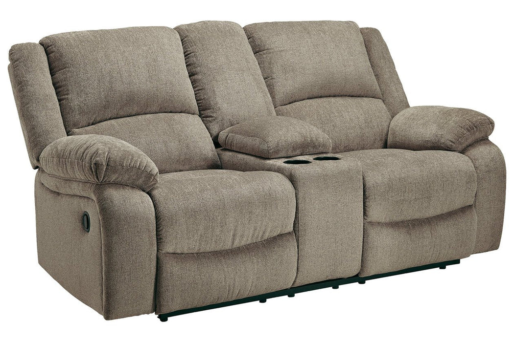 Draycoll Pewter Reclining Loveseat with Console - 7650594 - Lara Furniture