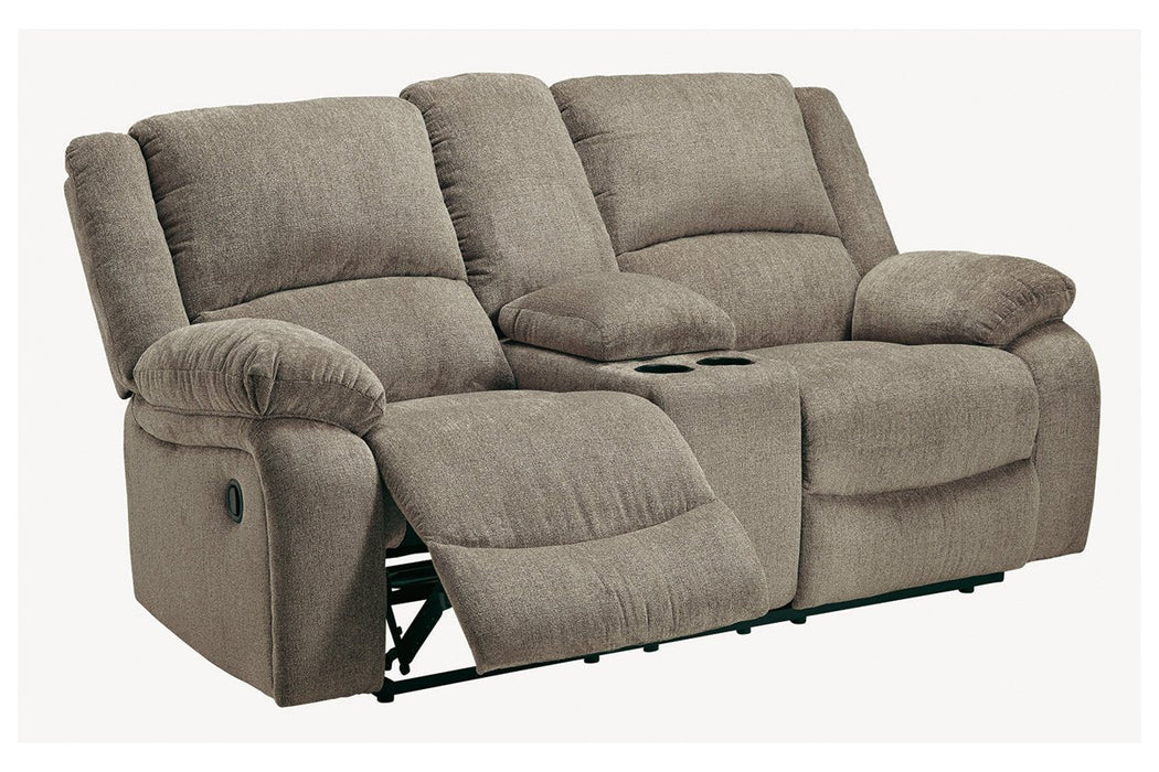 Draycoll Pewter Reclining Loveseat with Console - 7650594 - Lara Furniture