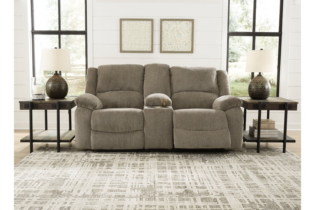 Draycoll Pewter Reclining Loveseat with Console - 7650594 - Lara Furniture